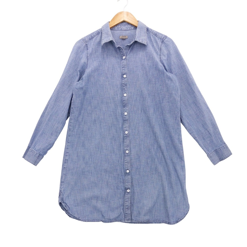 J.Jill Tunic Shirt Women S Blue Cotton Chambray Button Down Long Sleeve